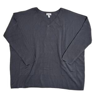 D & Co Sweater Women's V-Neck Pullover Gray Knit 2XL Pockets